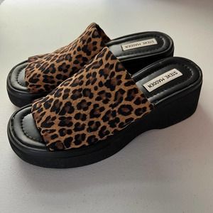 Vtg Y2K Steve Madden Slinky Leopard Platform Slide Sandals
